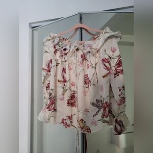 Floral Ruffle Blouse - Cream and Pink